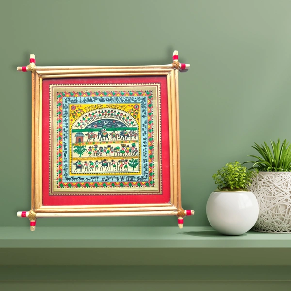 Saura Painting on Handprinted Palm Leaf Frame - 0.5 in, 10 in, 10 in
