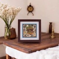 Saura Tribal Tabletop Painting on Tussar Silk Cloth | 7 X 7 inches - 7 in, 7 in, 0.5 in