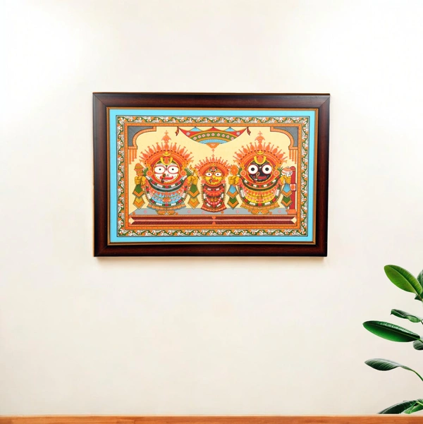 Suna Besha of Lord Jagannath, Balabhadra, and Subhadra Pattachitra Painting on Tussar Silk (11 X 17 Inches) - 0.5 in, 17 in, 11 in