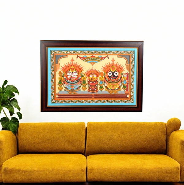 Suna Besha of Lord Jagannath, Balabhadra, and Subhadra Pattachitra Painting on Tussar Silk (11 X 17 Inches) - 0.5 in, 17 in, 11 in