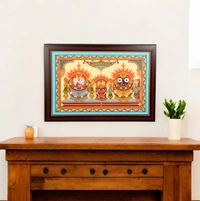 Suna Besha of Lord Jagannath, Balabhadra, and Subhadra Pattachitra Painting on Tussar Silk (11 X 17 Inches) - 0.5 in, 17 in, 11 in