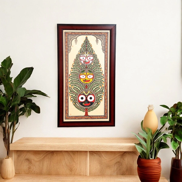 Tree of Life & Lord Jagannath, Balabhadra & Goddess Subhadra | Tussar Silk Painting - 0.5 in, 8 in, 17 in