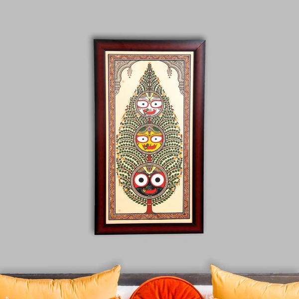 Tree of Life & Lord Jagannath, Balabhadra & Goddess Subhadra | Tussar Silk Painting - 0.5 in, 8 in, 17 in