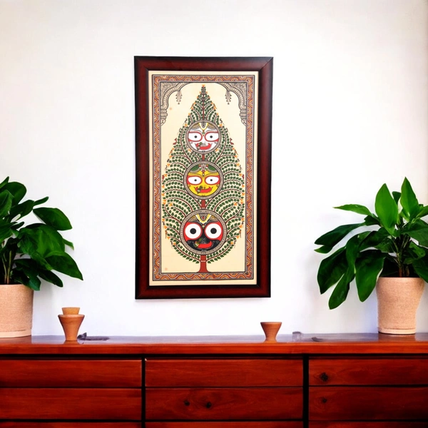 Tree of Life & Lord Jagannath, Balabhadra & Goddess Subhadra | Tussar Silk Painting - 0.5 in, 8 in, 17 in