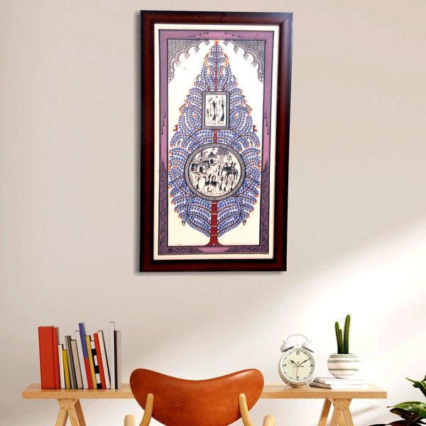 Tree of Life & Saura Tribal Art on Tussar Silk - 0.5 in, 8 in, 17 in