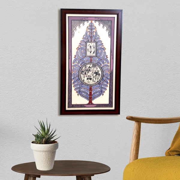 Tree of Life & Saura Tribal Art on Tussar Silk - 0.5 in, 8 in, 17 in