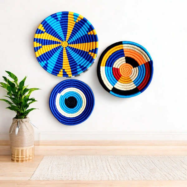 Trendy & Timeless: Sabai Grass Wall Basket - Handwoven Wall Art | Set of 3 (8" 10" 12")