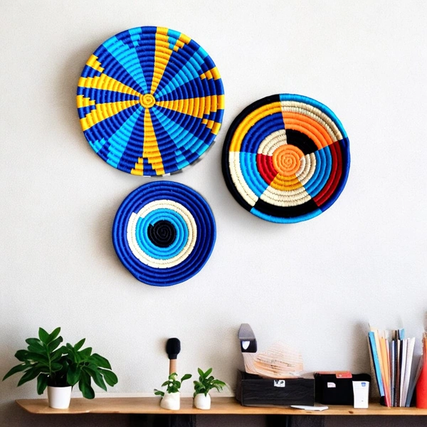 Trendy & Timeless: Sabai Grass Wall Basket - Handwoven Wall Art | Set of 3 (8" 10" 12")