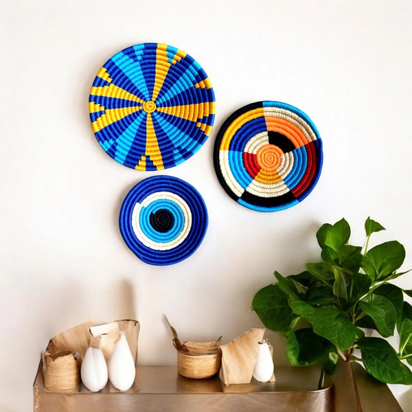 Trendy & Timeless: Sabai Grass Wall Basket - Handwoven Wall Art | Set of 3 (8" 10" 12")