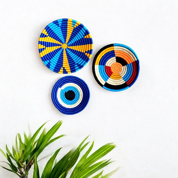 Trendy & Timeless: Sabai Grass Wall Basket - Handwoven Wall Art | Set of 3 (8" 10" 12")