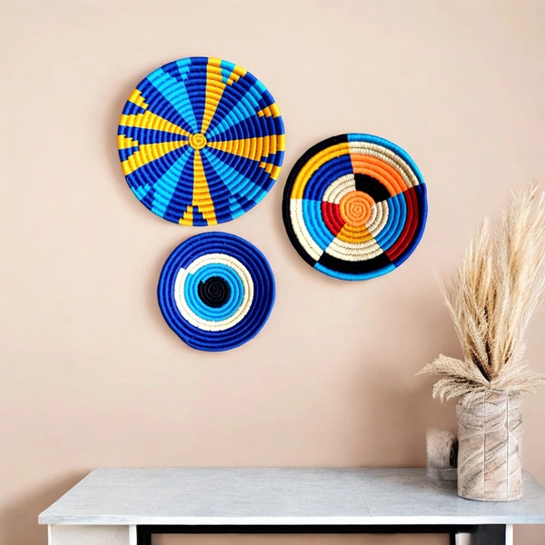 Trendy & Timeless: Sabai Grass Wall Basket - Handwoven Wall Art | Set of 3 (8" 10" 12")