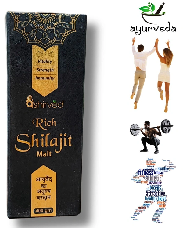 Ashirved Rich Shilajit Malt – 400 gm | Ayurvedic Supplement for Men’s Health, Vitality, Strength & Immunity - 400gm