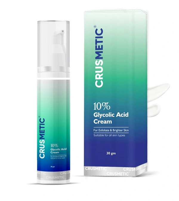 CRUSMETIC 10% Glycolic Acid Cream 30g | Reduce Pigmentation and Tanning | Removes Dead Skin - 30gm, white