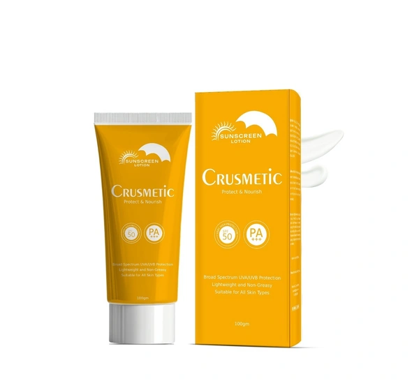 Crusmetic Sunscreen SPF 50 PA++ UVA/UVB for Broad Spectrum | Sun Protection with Glowing Skin | No White Cast | For All Skin Types (Oily, Dry, Acne-prone) | For Men & Women (100gm)