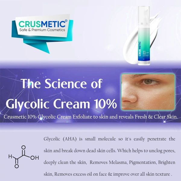 CRUSMETIC 10% Glycolic Acid Cream 30g | Reduce Pigmentation and Tanning | Removes Dead Skin - 30gm, white