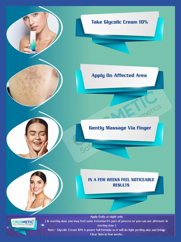 CRUSMETIC 10% Glycolic Acid Cream 30g | Reduce Pigmentation and Tanning | Removes Dead Skin - 30gm, white