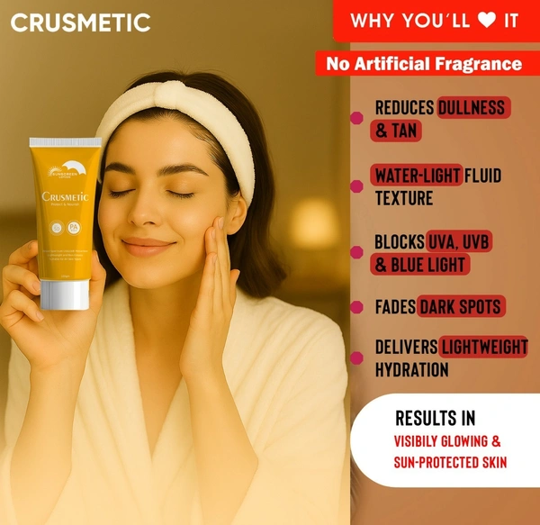 Crusmetic Sunscreen SPF 50 PA++ UVA/UVB for Broad Spectrum | Sun Protection with Glowing Skin | No White Cast | For All Skin Types (Oily, Dry, Acne-prone) | For Men & Women (100gm)