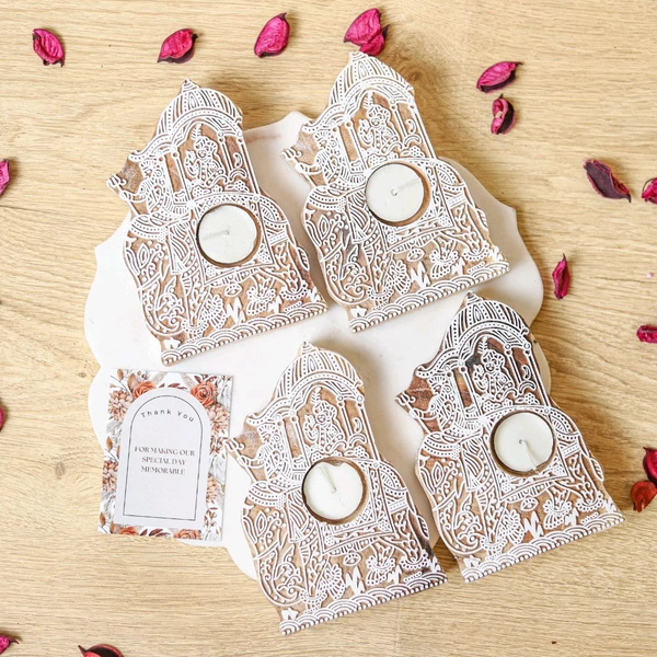 Wooden Carved Handblock Candle Holders