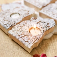 Wooden Carved Handblock Candle Holders