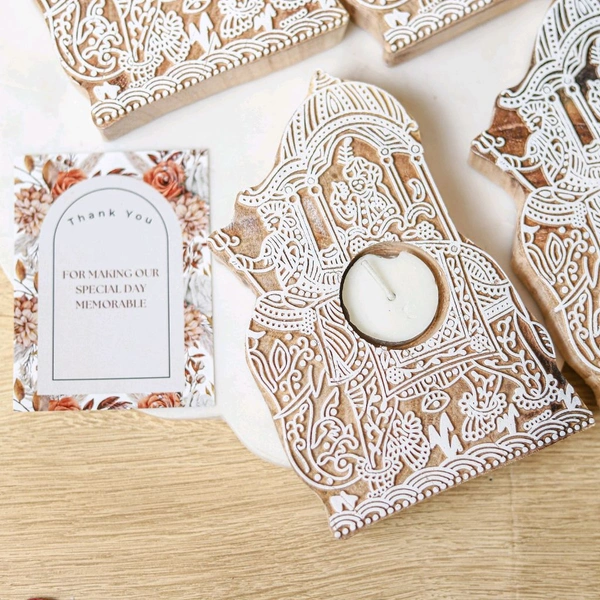 Wooden Carved Handblock Candle Holders