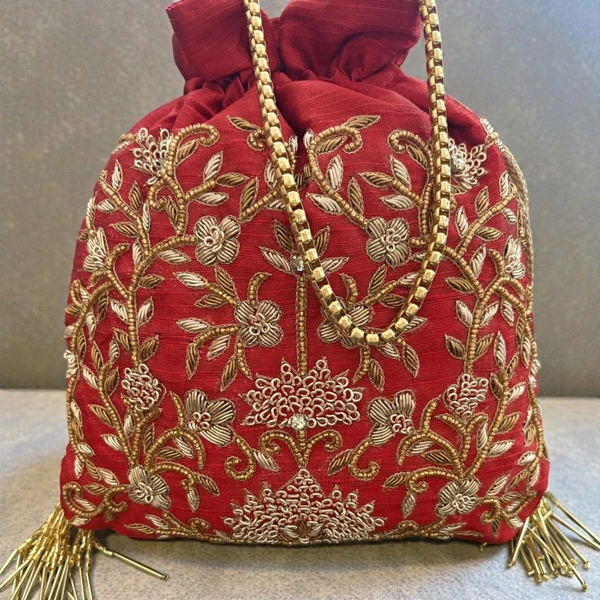 Zardozi Work Potli - Brick Red