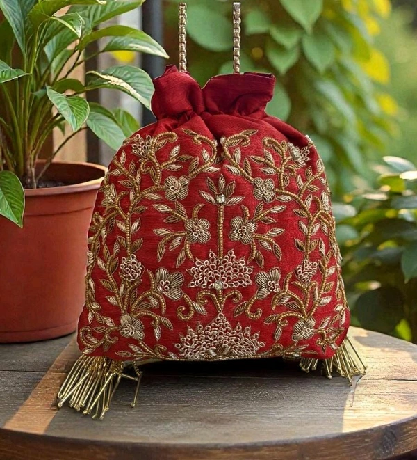 Zardozi Work Potli - Brick Red