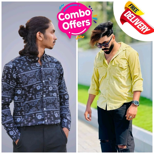 2 Shirt Combo Offer, Codekey Original Cotton full Sleeves Shirt - L
