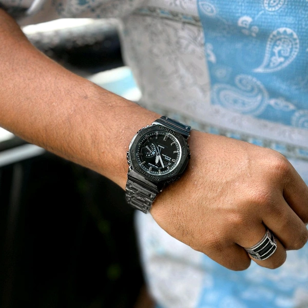 Most Demanded Analog And Digital GM2100 Top Quality With Metal Body | AutoLight, World time And Day Chronograph Working - Black