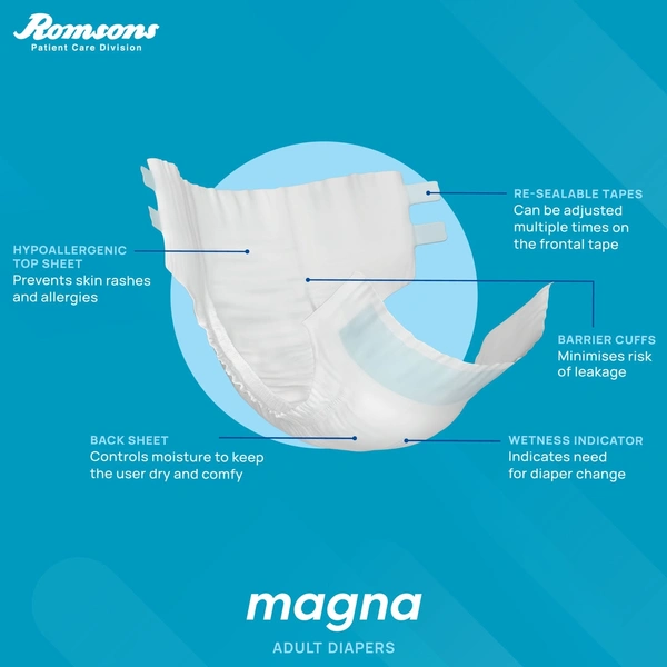 Romson Dignity Magna Adult Diapers10 Pcs/Pack - Large, Pack of 1 (10 Pcs)
