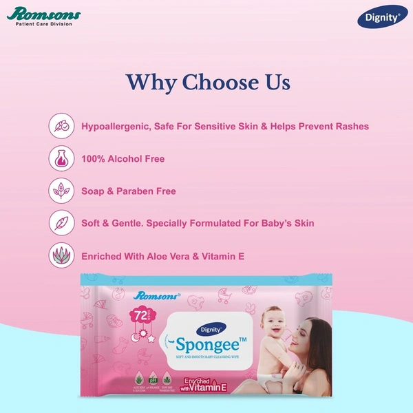 Romson Dignity Spongee Baby Wet Wipes72 Wipes/Pack - 75 Pcs