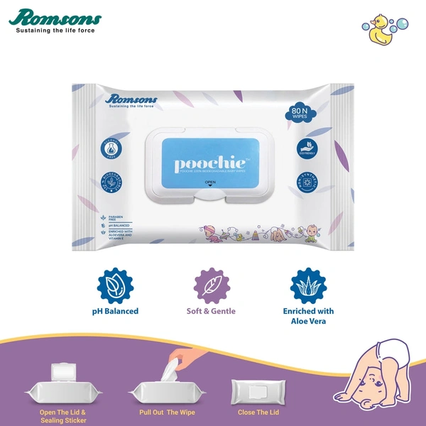 Romson Dignity Poochie 100% Biodegradable Baby Wipes
