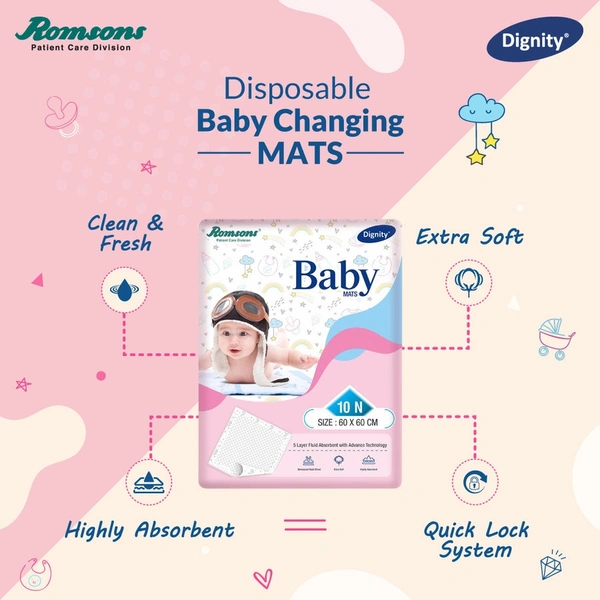 Romson Dignity Disposable Baby Changing Mats - 10Pcs/Pack