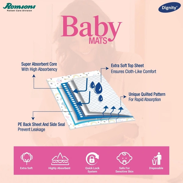 Romson Dignity Disposable Baby Changing Mats - 10Pcs/Pack