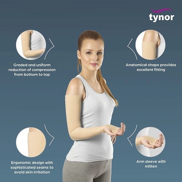 TYNOR COMPRESSION GARMENT ARM SLEEVE MITTEN WITH THUMB, BEIGE, 1 UNIT - XL