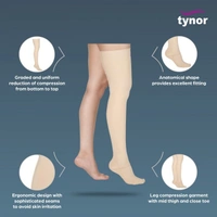 TYNOR COMPRESSION GARMENT LEG MID THIGH CLOSED TOE, BEIGE, 1 PAIR - XL