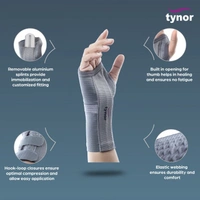 TYNOR ELASTIC WRIST SPLINT, GREY, 1 UNIT - LEFT, M