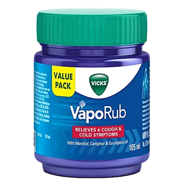 Vicks Vaporub Balm with Menthol, Camphor & Eucalyptus Oil | Relieves 6 Symptoms of Cough & Cold | Goodness of Ayurveda - 50 ml