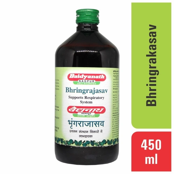 Baidyanath Asli Ayurved Bhringrajasava 450 ml Syrup |Made with Natural Ayurvedic Ingredients for Hair, Liver, Cough Health and Blood Purifier - 450 ml