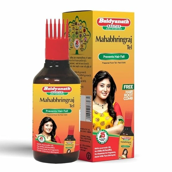 Baidyanath Asli Ayurved Maha Bhringraj Hair Oil - 200 ml | Mahabhringraj Tel | 100% Ayurvedic Oil with Free Hair Root Comb - 200 ml