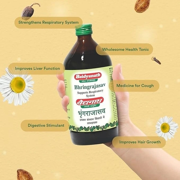 Baidyanath Asli Ayurved Bhringrajasava 450 ml Syrup |Made with Natural Ayurvedic Ingredients for Hair, Liver, Cough Health and Blood Purifier - 450 ml