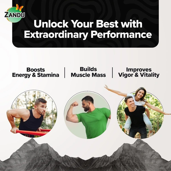 Zandu Shilajit Capsules (60 Caps) Infused with Goodness of Natural Shilajit Extracts for Enhanced Energy & Strength in Men, Manages Stress, Immunity Booster - 60 Caps