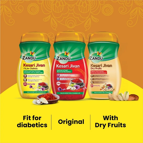 Zandu Kesari Jivan FFD â Sugar Free Ayurvedic Immunity Booster for Adults and Elders, Builds Energy, Strength and Stamina, Chyawanprash - 450g