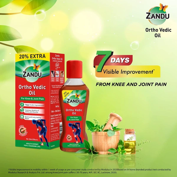 Zandu Ortho Vedic Oil | Ayurvedic Oil for Relief from Knee and Joint Pain,Muscle Pain, Osteoarthritis Visible Improvement in 7 days - 120ml