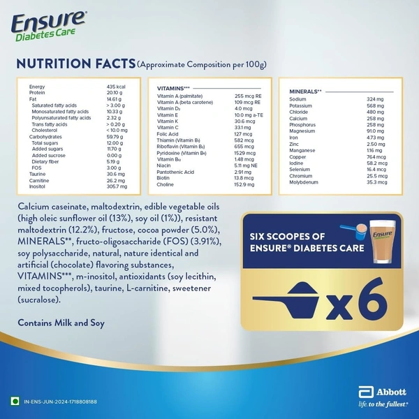 Ensure Diabetes Care Choco Powder with High Fiber, Protein & 36 Nutrients | Helps Manage Blood Sugar Levels in 4 weeks - 1 Kg