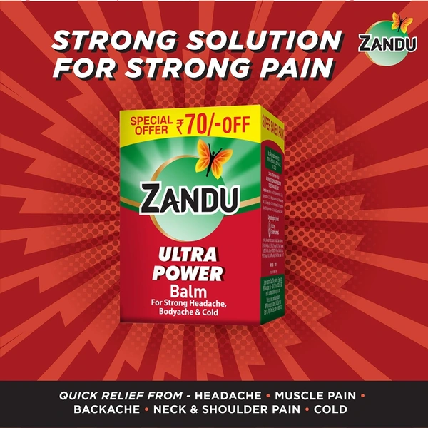 Zandu Ultra Power Balm | For Pain Relief from Strong Headache, Bodyaches & Cold | Bone, Joint & Muscle Care | 50 ML - 8 ml
