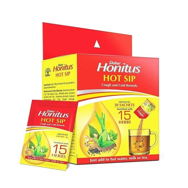 Dabur Honitus Hot Sip: 100% Ayurvedic Kadha | Provides Instant Relief from Cough and Cold (4gm*Pack of 30 Sachets) - Pack of 30
