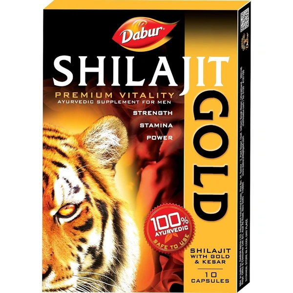 Dabur Shilajit Gold : 100 % Ayurvedic Capsules for Strength , Stamina and Power -10 capsules - 10 capsules