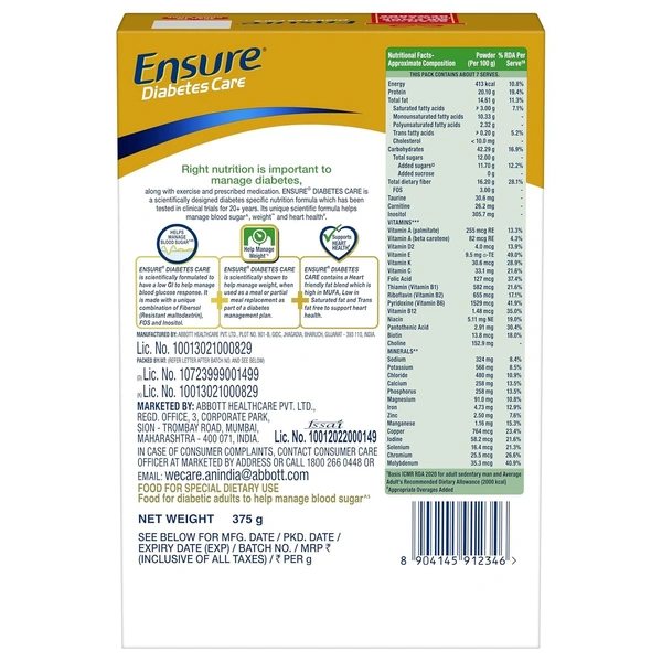 Ensure Diabetes Care Choco Powder with High Fiber, Protein & 36 Nutrients | Helps Manage Blood Sugar Levels in 4 weeks - 1 Kg