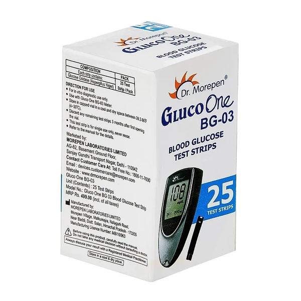 Dr Morepen Gluco Onebg 03 Blood Glucose Test Strip Box Of 25 No'S - 25 Nos