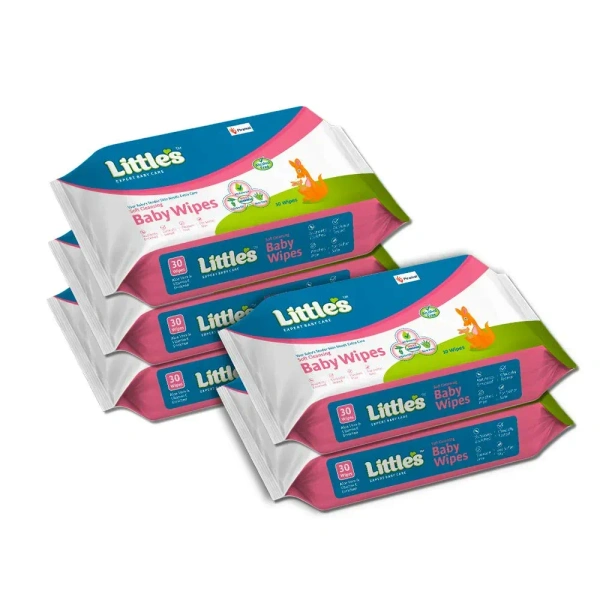Little's Little's Soft Cleansing Baby Wipes | With Aloe Vera, Jojoba Oil and Vitamin E (30 Wipes) Pack of 5 - 30 Wipes, Pack of 5